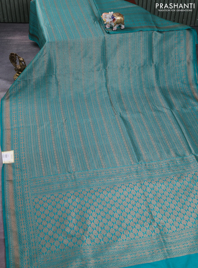 Banarasi semi silk saree teal green with allover thread & zari weaves and woven border