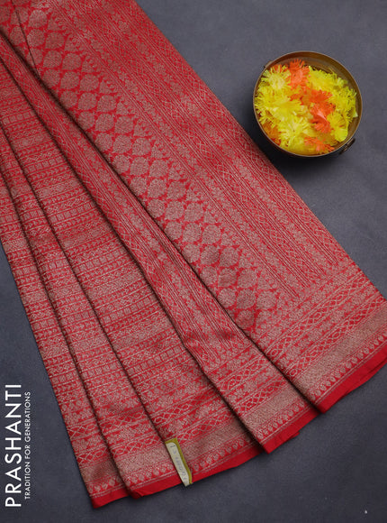 Banarasi semi silk saree red with allover thread & zari weaves and woven border