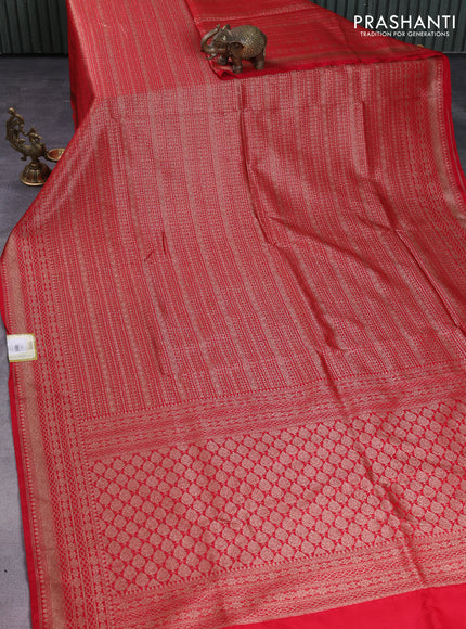 Banarasi semi silk saree red with allover thread & zari weaves and woven border