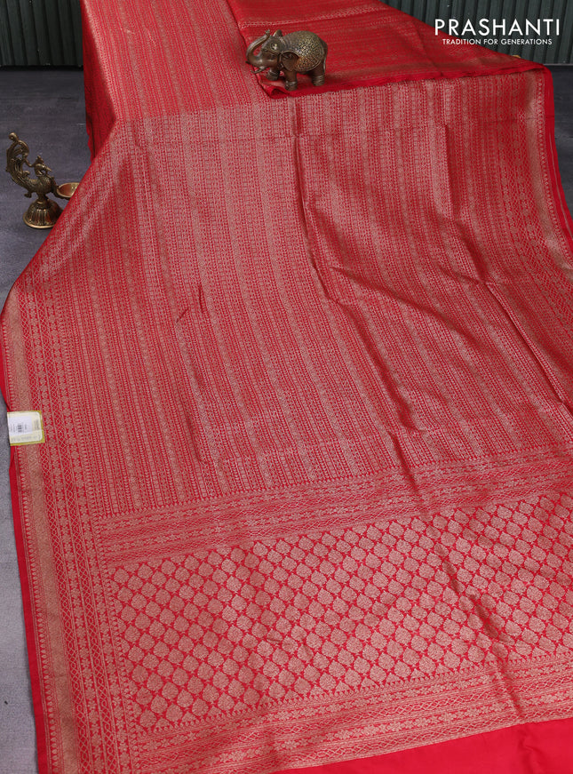 Banarasi semi silk saree red with allover thread & zari weaves and woven border