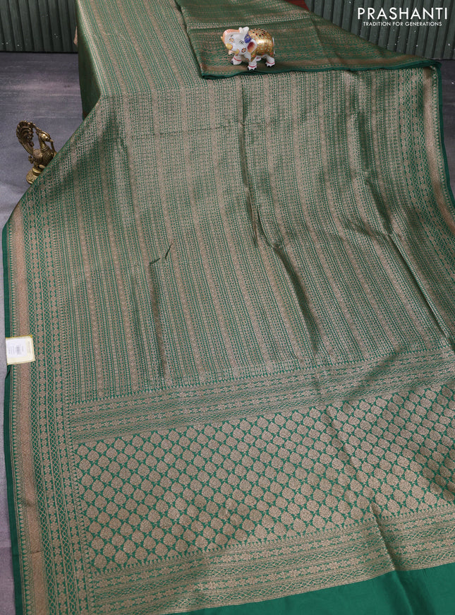 Banarasi semi silk saree green with allover thread & zari weaves and woven border