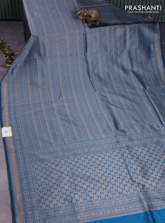 Banarasi semi silk saree peacock blue with allover thread & zari weaves and woven border