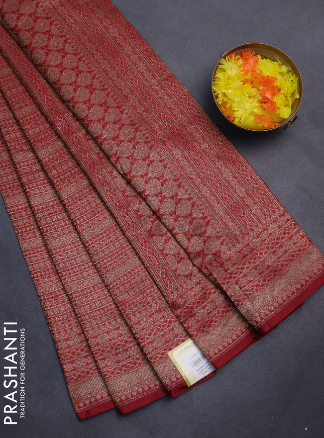 Banarasi semi silk saree maroon with allover thread & zari weaves and woven border