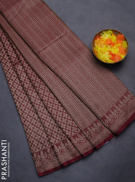 Banarasi semi silk saree maroon with allover thread & zari weaves and woven border