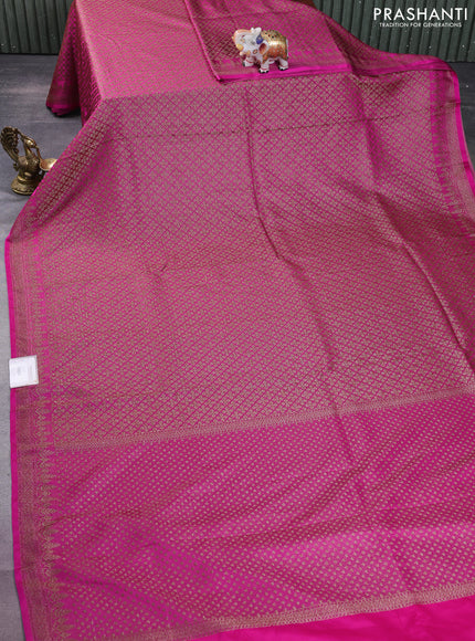 Banarasi semi silk saree pink with allover thread & zari weaves and woven border