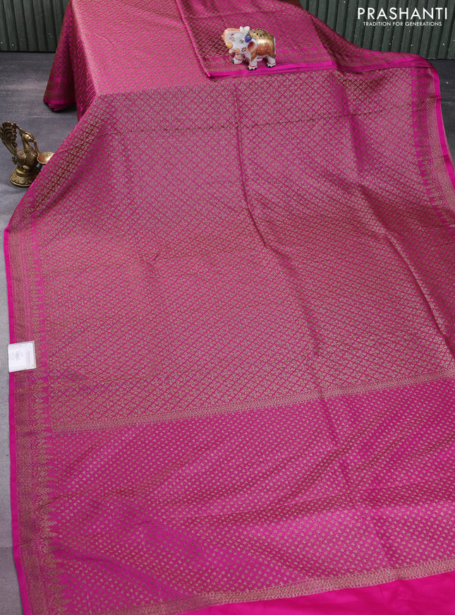 Banarasi semi silk saree pink with allover thread & zari weaves and woven border