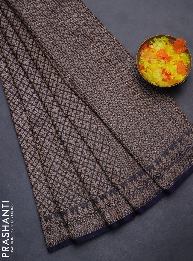 Banarasi semi silk saree navy blue with allover thread & zari weaves and woven border