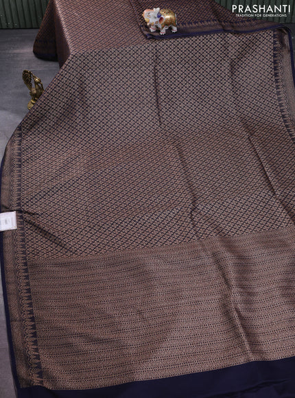 Banarasi semi silk saree navy blue with allover thread & zari weaves and woven border