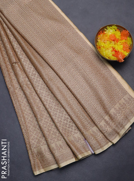 Banarasi semi silk saree sandal with allover thread & zari weaves and woven border