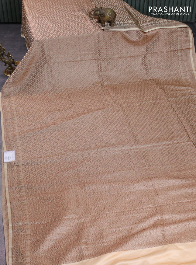 Banarasi semi silk saree sandal with allover thread & zari weaves and woven border