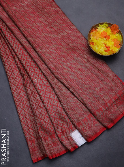 Banarasi semi silk saree maroon with allover thread & zari weaves and woven border