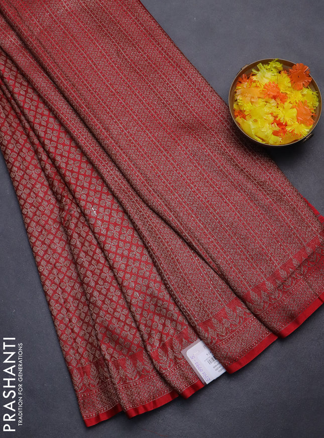 Banarasi semi silk saree maroon with allover thread & zari weaves and woven border