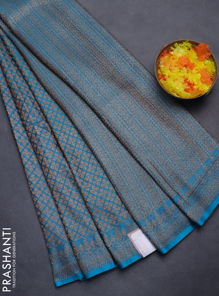 Banarasi semi silk saree cs blue with allover thread & zari weaves and woven border
