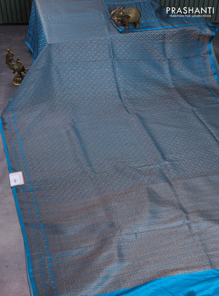 Banarasi semi silk saree cs blue with allover thread & zari weaves and woven border