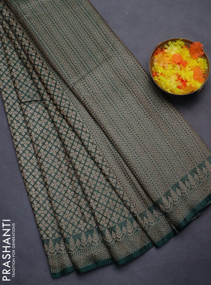 Banarasi semi silk saree green with allover thread & zari weaves and woven border