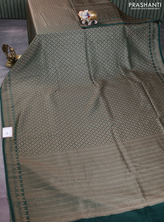 Banarasi semi silk saree green with allover thread & zari weaves and woven border