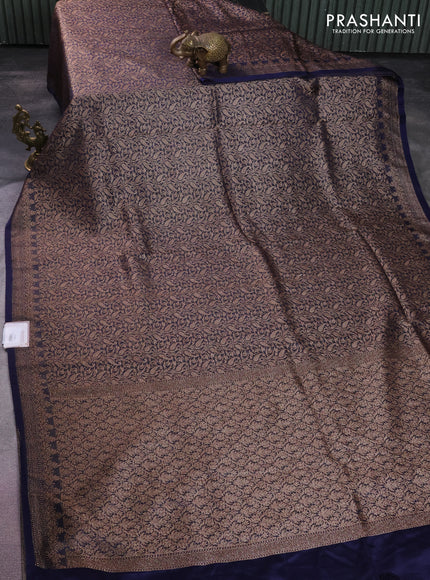 Banarasi semi silk saree dark blue with allover thread & zari weaves and woven border