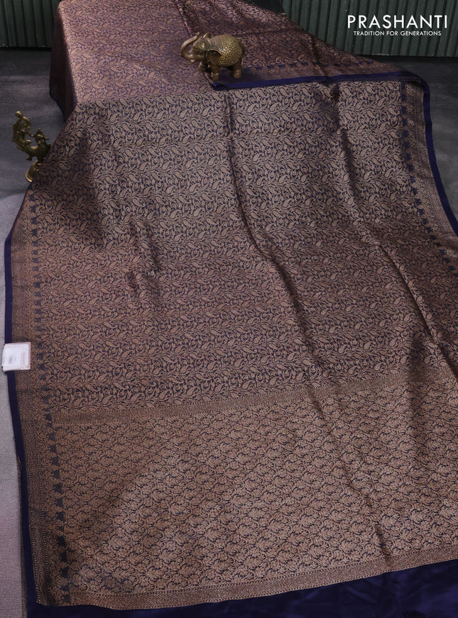 Banarasi semi silk saree dark blue with allover thread & zari weaves and woven border