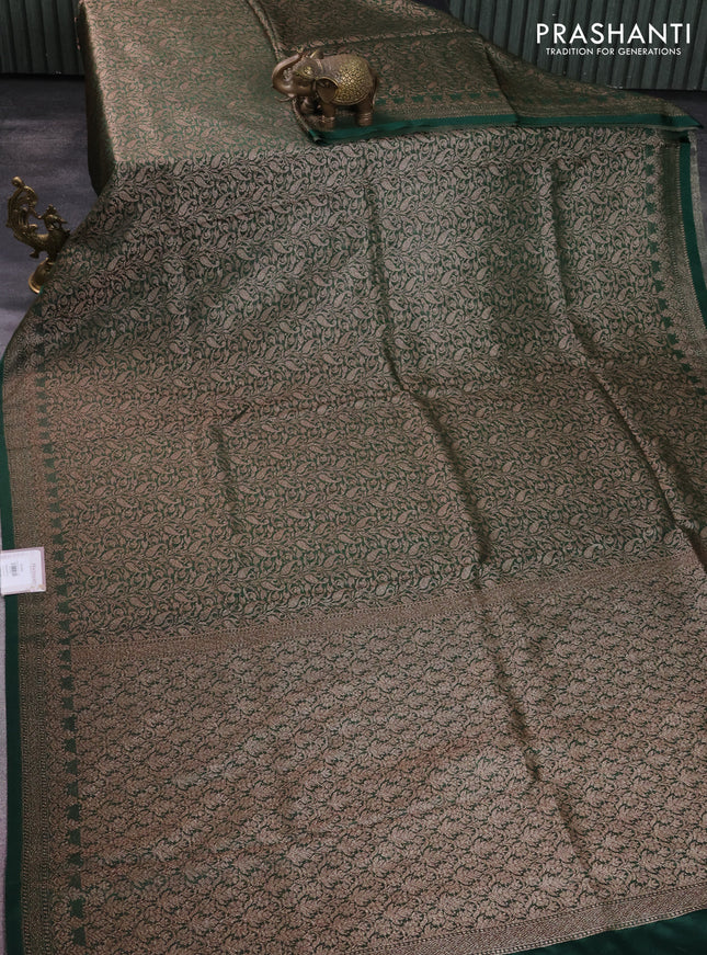 Banarasi semi silk saree green with allover thread & zari weaves and woven border