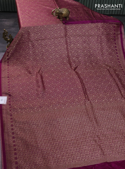 Banarasi semi silk saree deep purple with allover thread & zari weaves and woven border