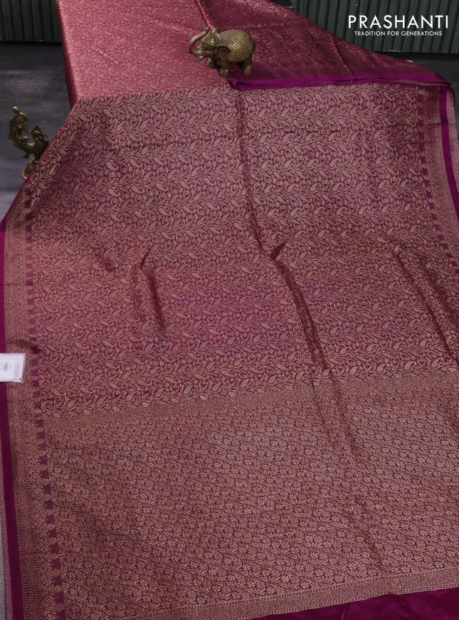 Banarasi semi silk saree deep purple with allover thread & zari weaves and woven border