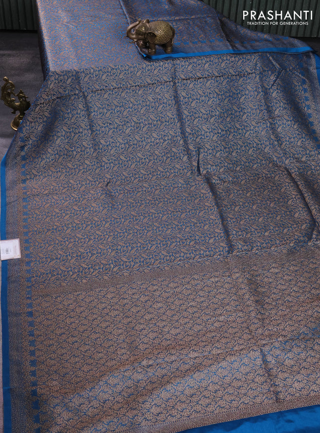 Banarasi semi silk saree cs blue with allover thread & zari weaves and woven border