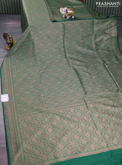 Banarasi semi silk saree green with allover thread & zari weaves and woven border