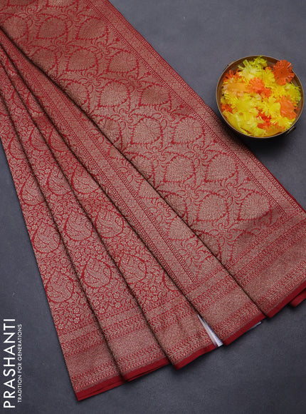 Banarasi semi silk saree maroon with allover thread & zari weaves and woven border