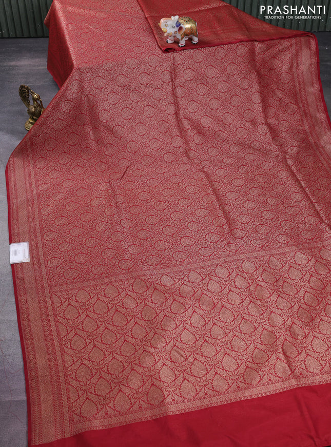 Banarasi semi silk saree maroon with allover thread & zari weaves and woven border