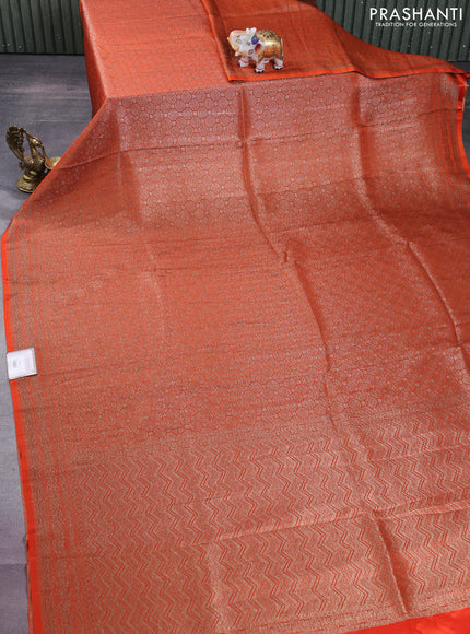 Banarasi semi silk saree orange with allover thread & zari weaves and woven border