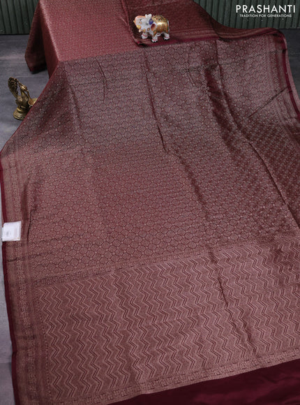 Banarasi semi silk saree maroon with allover thread & zari weaves and woven border