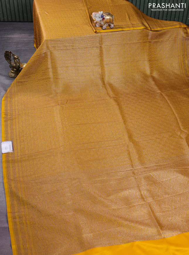 Banarasi semi silk saree mustard yellow with allover thread & zari weaves and woven border
