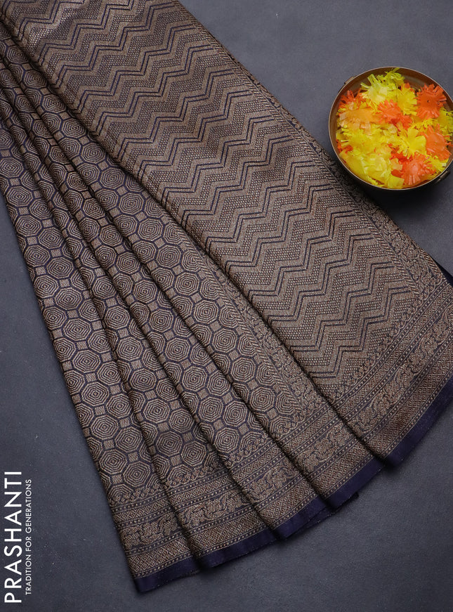 Banarasi semi silk saree navy blue with allover thread & zari weaves and woven border