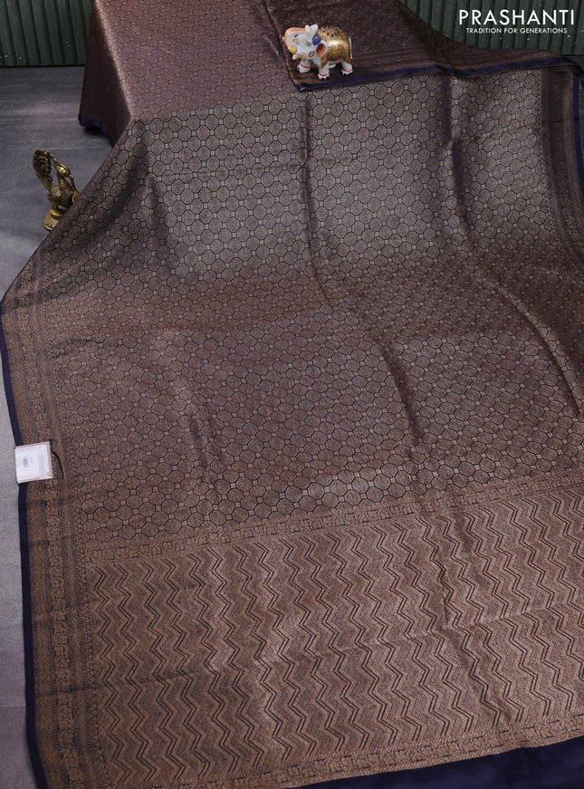 Banarasi semi silk saree navy blue with allover thread & zari weaves and woven border