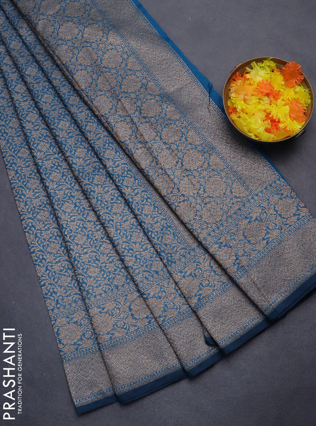 Banarasi semi silk saree cs blue with allover thread & zari weaves and woven border