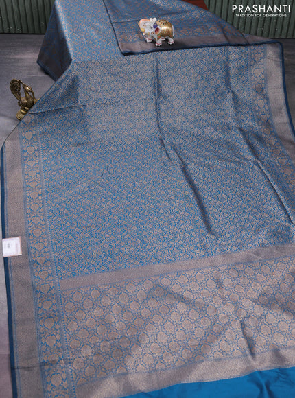 Banarasi semi silk saree cs blue with allover thread & zari weaves and woven border