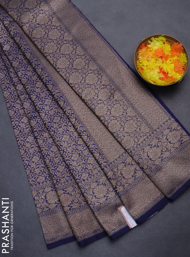 Banarasi semi silk saree navy blue with allover thread & zari weaves and woven border