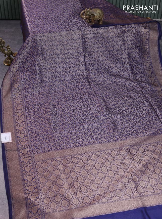 Banarasi semi silk saree navy blue with allover thread & zari weaves and woven border