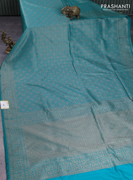 Banarasi semi silk saree teal green with allover thread & zari weaves and woven border