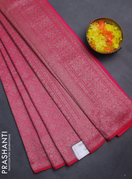 Banarasi semi silk saree pink with allover thread & zari weaves and woven border