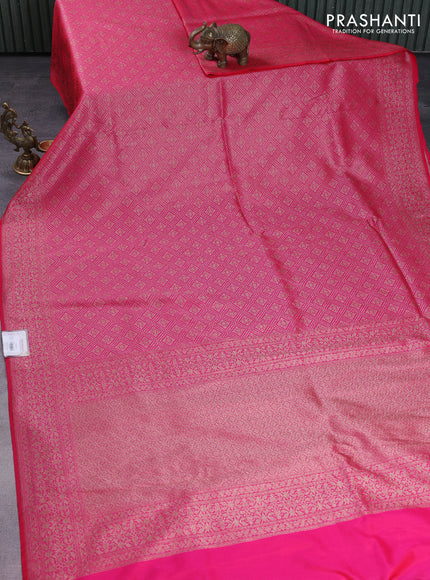 Banarasi semi silk saree pink with allover thread & zari weaves and woven border