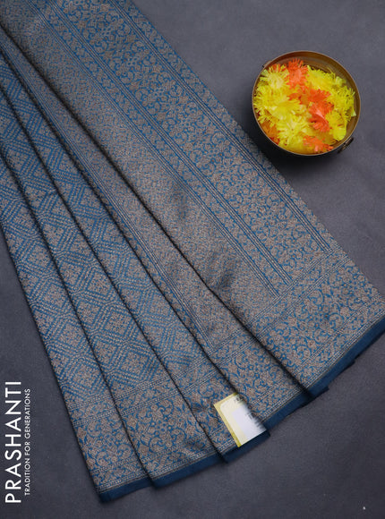 Banarasi semi silk saree peacock blue with allover thread & zari weaves and woven border