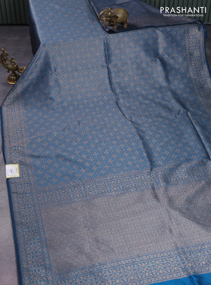 Banarasi semi silk saree peacock blue with allover thread & zari weaves and woven border