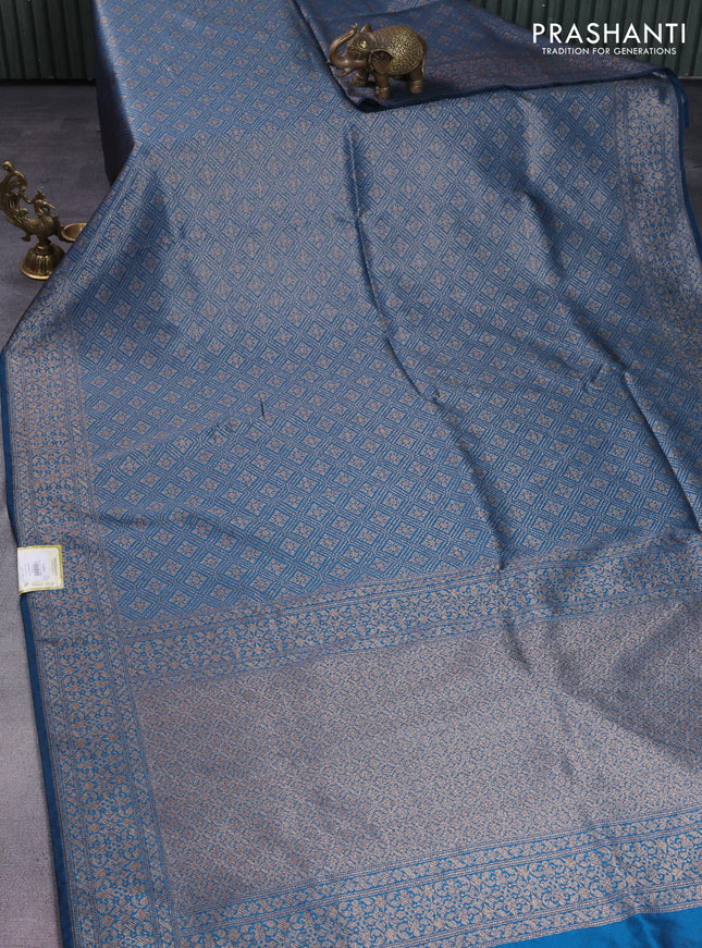 Banarasi semi silk saree peacock blue with allover thread & zari weaves and woven border