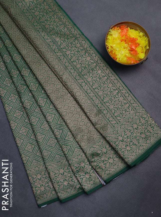 Banarasi semi silk saree green with allover thread & zari weaves and woven border