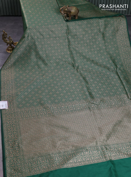 Banarasi semi silk saree green with allover thread & zari weaves and woven border