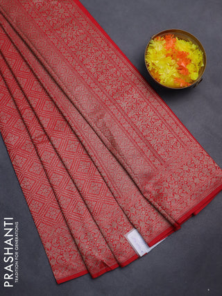 Banarasi semi silk saree red with allover thread & zari weaves and woven border
