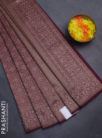 Banarasi semi silk saree wine shade with allover thread & zari weaves and woven border