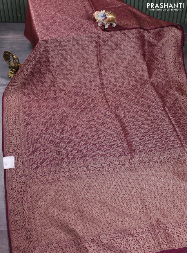 Banarasi semi silk saree wine shade with allover thread & zari weaves and woven border