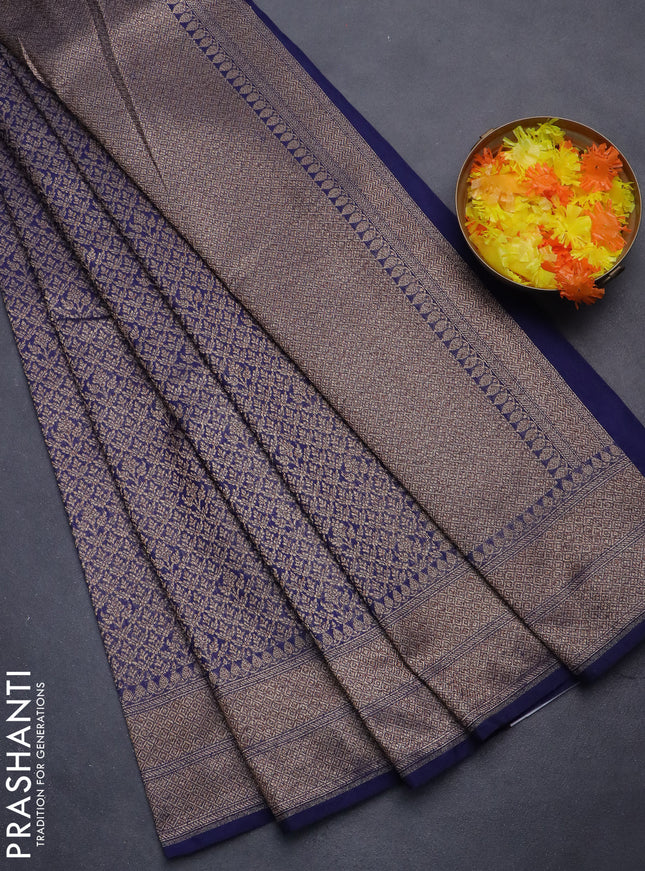 Banarasi semi silk saree navy blue with allover thread & zari weaves and woven border